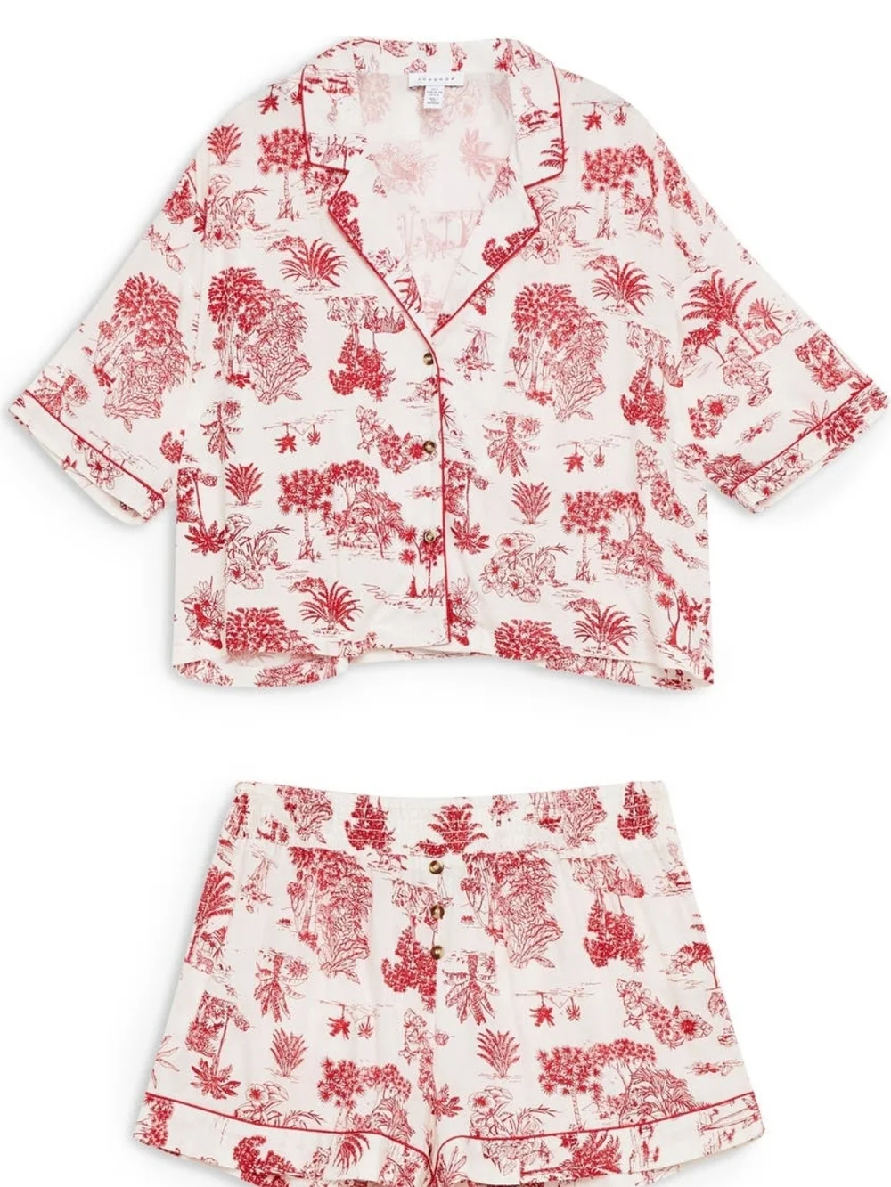 Topshop Red Toile Short Pajama Set - Women's Two-Piece Sleepwear - Picture 2 of 10